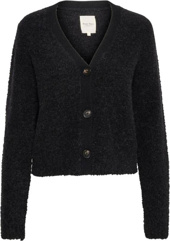 Part Two Zwarte Gebreide Cardigan met V-Hals en Knoopdetail Zwart Dames