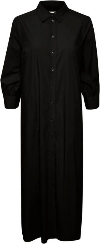 Part Two Zwarte Overhemdjurk met ¾ Mouwen en Knoopsluiting Zwart Dames