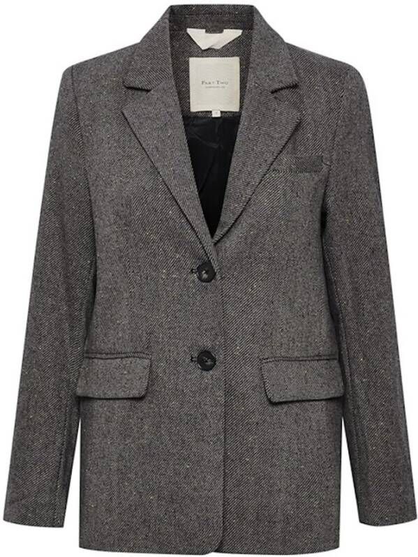 Part Two Zwarte Tweed Blazer met Klepzakken Grijs Dames