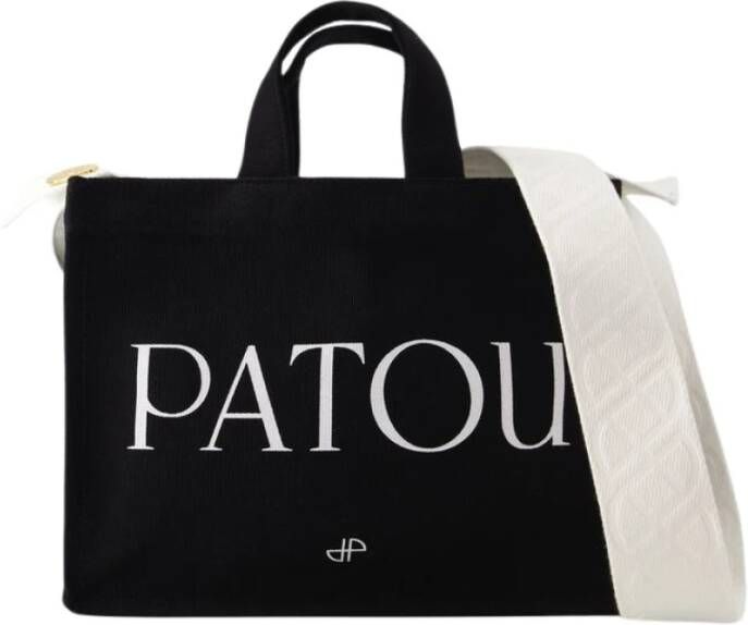 Patou Logo-Print Tote Bag Zwart Wit Katoen Black Dames