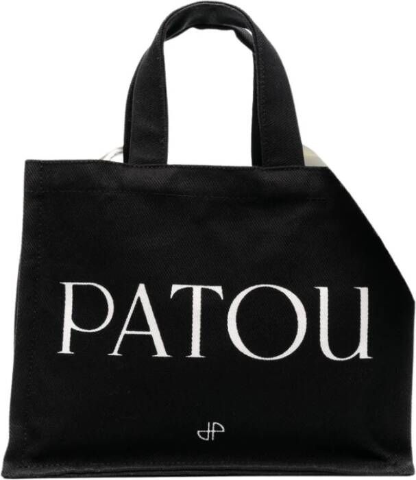 Patou Logo-Print Tote Bag Zwart Wit Katoen Zwart Dames