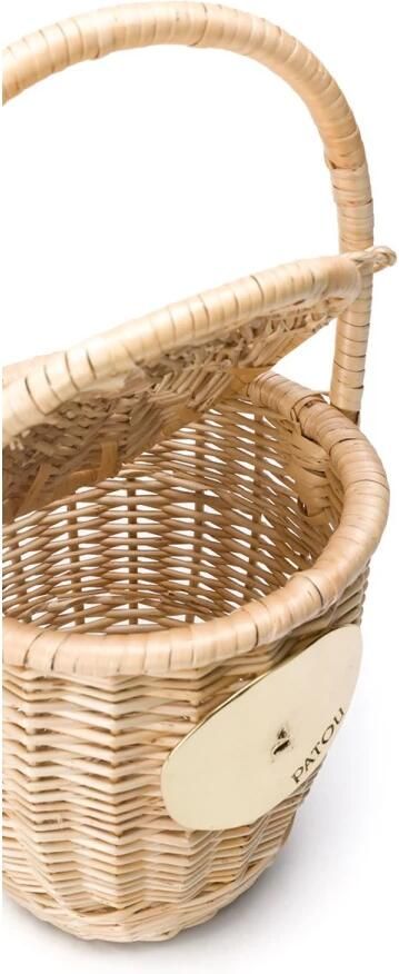Patou Handgemaakte Rieten Stro Tas met Goudkleurig Logo Beige Dames - Foto 5