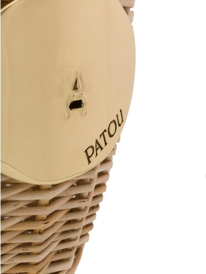 Patou Handgemaakte Rieten Stro Tas met Goudkleurig Logo Beige Dames - Foto 2