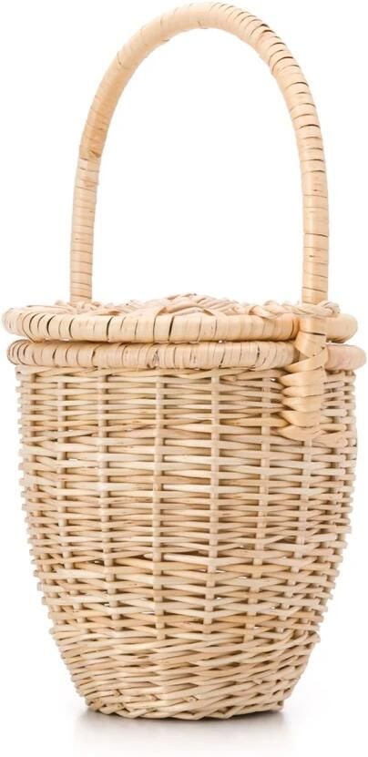 Patou Handgemaakte Rieten Stro Tas met Goudkleurig Logo Beige Dames - Foto 4