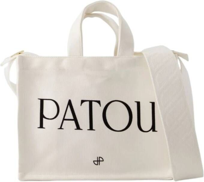 Patou Canvas Tote met Logo Print en Schouderband Beige Dames