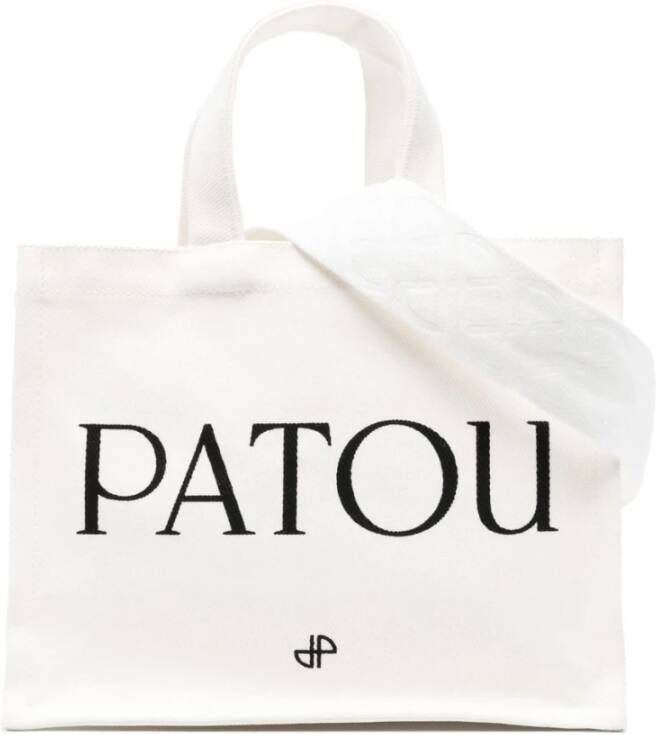 Patou Canvas Tote met Logo Print en Schouderband Beige Dames