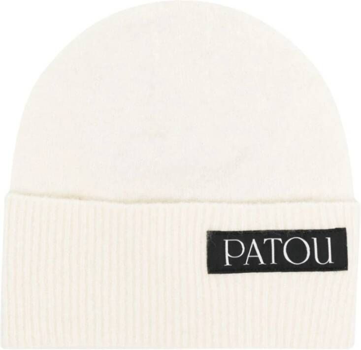 Patou Witte Logo-Patch Gebreide Beanie White Dames