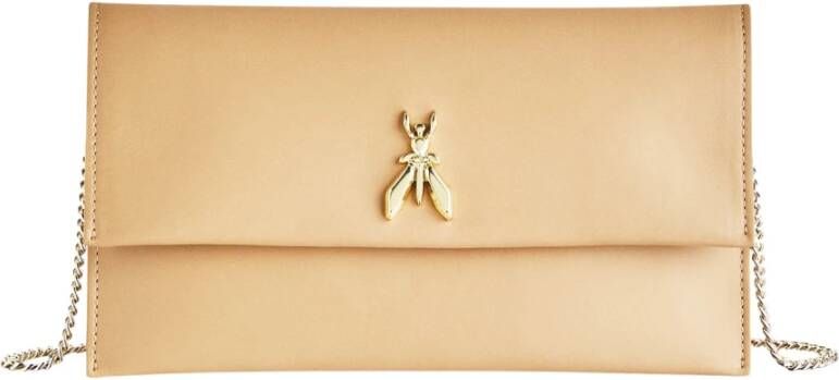 PATRIZIA PEPE Beige Sand Leren Pochette met Iconische Fly Beige Dames