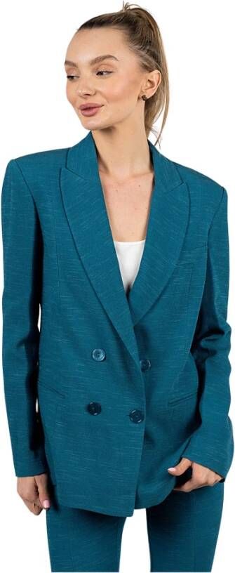 PATRIZIA PEPE Dubbelbreasted Blazer met Gestructureerde Textuur en Italiaans vakmanschap Blauw Dames