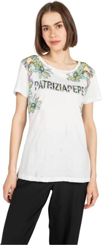 PATRIZIA PEPE Bloemenprint Katoenen T-Shirt White Dames