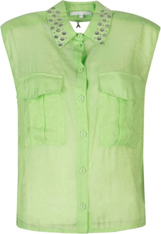 PATRIZIA PEPE Mouwloze Blouse met Juweel Kraag Green Dames