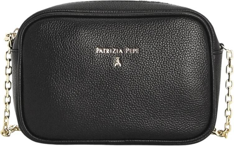 PATRIZIA PEPE Zwarte Leren Crossbody Tas Compact en Stijlvol Zwart Dames