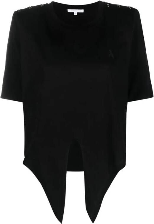 PATRIZIA PEPE Stijlvolle Piercing Mix Fabric Sweater Black Dames