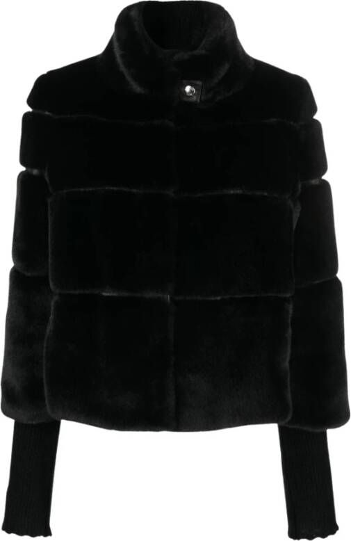 PATRIZIA PEPE Faux Fur Shearling Jassen Stijlvol en Warm Buitenkleding Zwart Dames