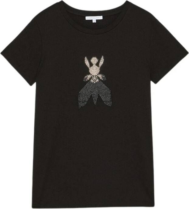 PATRIZIA PEPE Fly Strass T-Shirt Glamoureus Must-Have voor Modieuze Vrouwen Zwart Dames