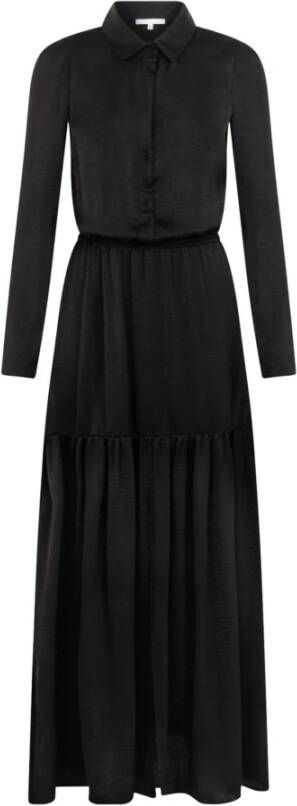 PATRIZIA PEPE Lange Zwarte Jurk met Klassieke Kraag en Knoopsluiting Black Dames