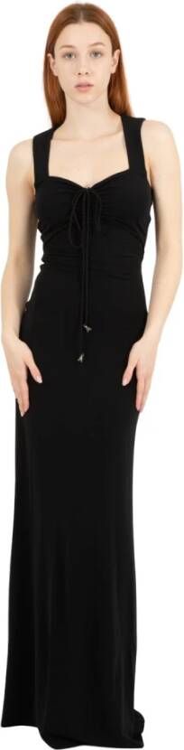 PATRIZIA PEPE Zwarte Jersey Maxi Jurk met Vierkante Halslijn en Uitlopende Pasvorm Black Dames