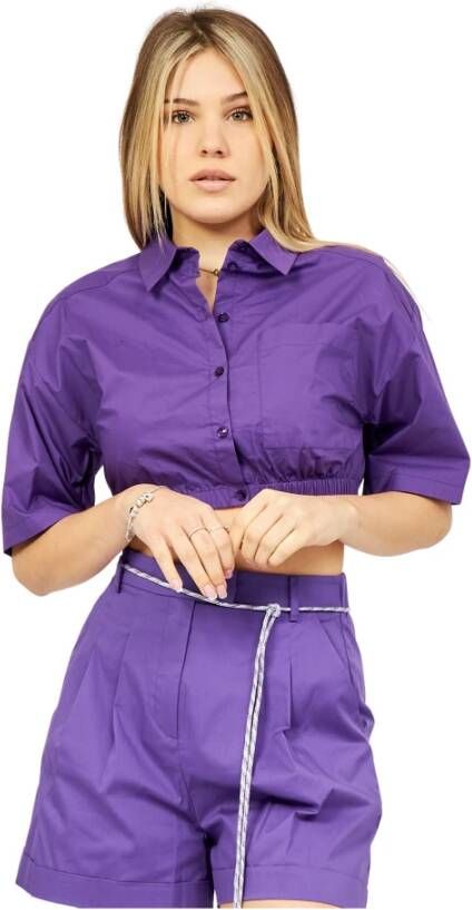 PATRIZIA PEPE Paarse Katoenen Poplin Crop Shirt met Utility Zak Purple Dames