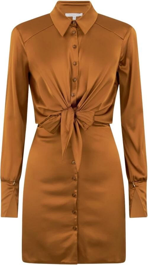 PATRIZIA PEPE Bronzen Overhemdjurk met Strikdetail Orange Dames