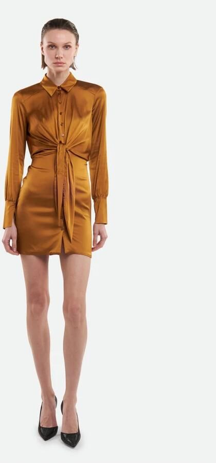 PATRIZIA PEPE Bronzen Overhemdjurk met Strikdetail Orange Dames - Foto 5