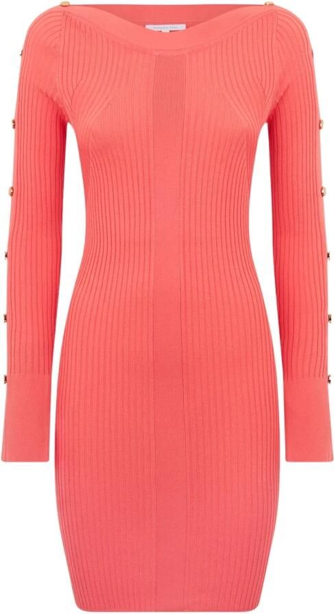 PATRIZIA PEPE Ribgebreide Mini Jurk met Boothals Oranje Dames