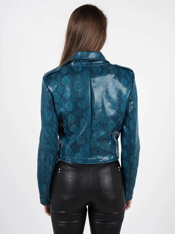 PATRIZIA PEPE Leren Jack met Dierenprint Blauw Dames - Foto 3