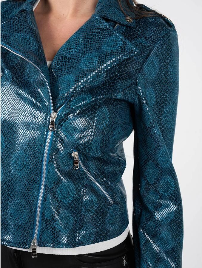 PATRIZIA PEPE Leren Jack met Dierenprint Blauw Dames