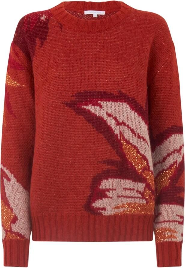 PATRIZIA PEPE Oranje Jacquard Trui met Patroon Borduursel Rood Dames