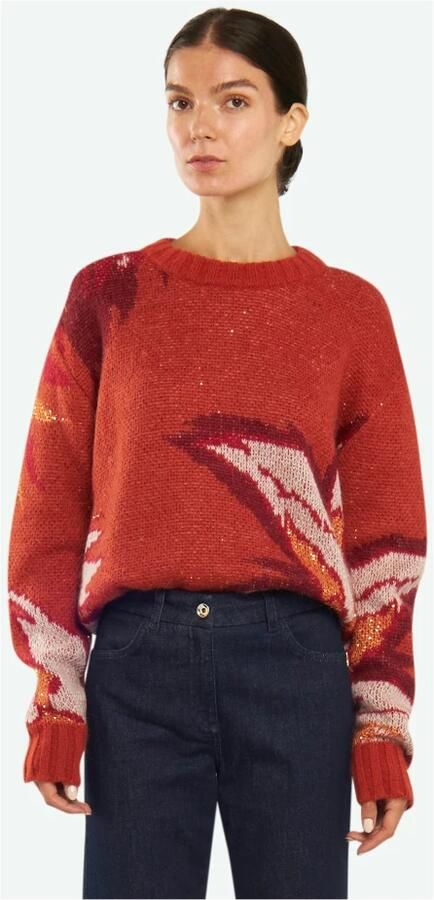 PATRIZIA PEPE Oranje Jacquard Trui met Patroon Borduursel Rood Dames - Foto 5