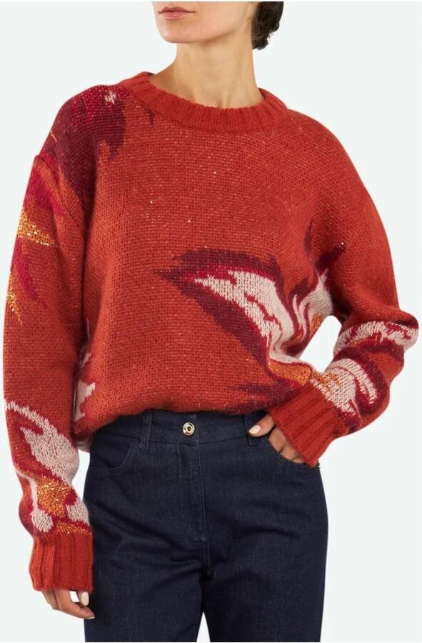 PATRIZIA PEPE Oranje Jacquard Trui met Patroon Borduursel Rood Dames - Foto 2