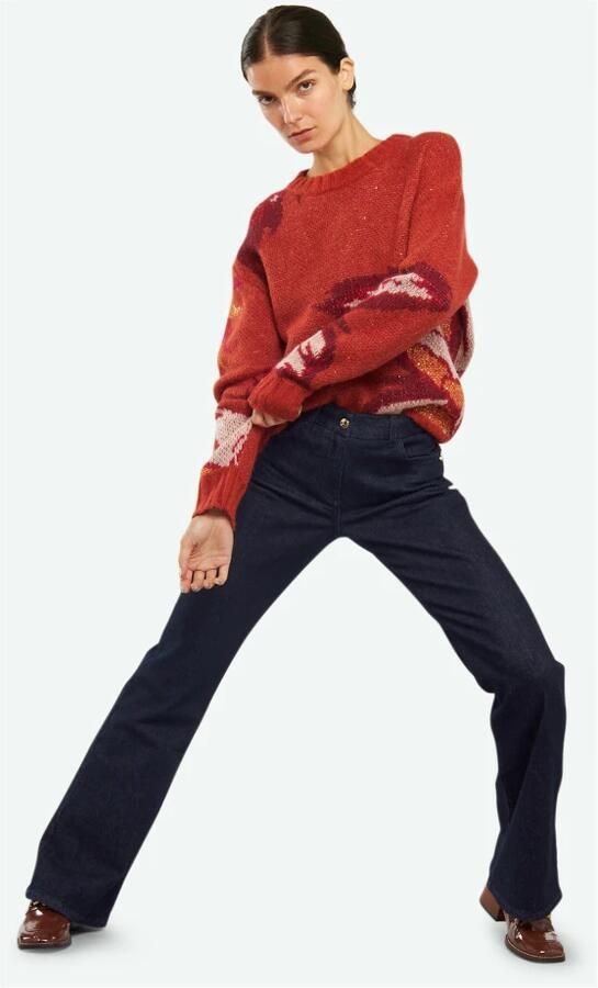 PATRIZIA PEPE Oranje Jacquard Trui met Patroon Borduursel Rood Dames - Foto 3