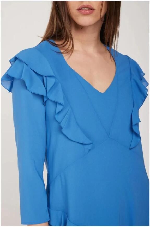 PATRIZIA PEPE Stijlvolle Korte Jurk met V-Hals en Ruches Blauw Dames - Foto 6