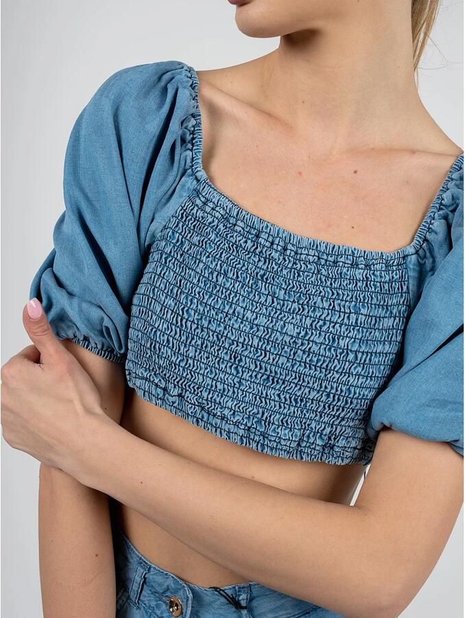 PATRIZIA PEPE Stijlvolle Crop Top met Decoratieve Achterstrik Blauw Dames