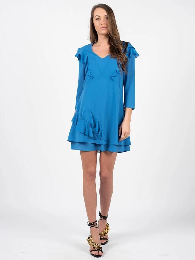 PATRIZIA PEPE Stijlvolle Korte Jurk met V-Hals en Ruches Blauw Dames - Foto 2