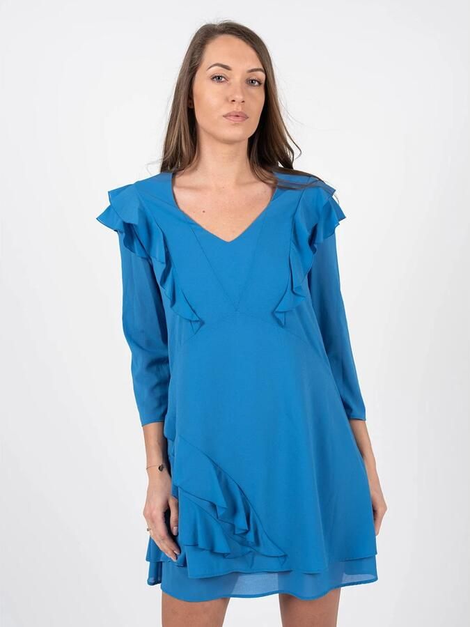 PATRIZIA PEPE Stijlvolle Korte Jurk met V-Hals en Ruches Blauw Dames - Foto 3