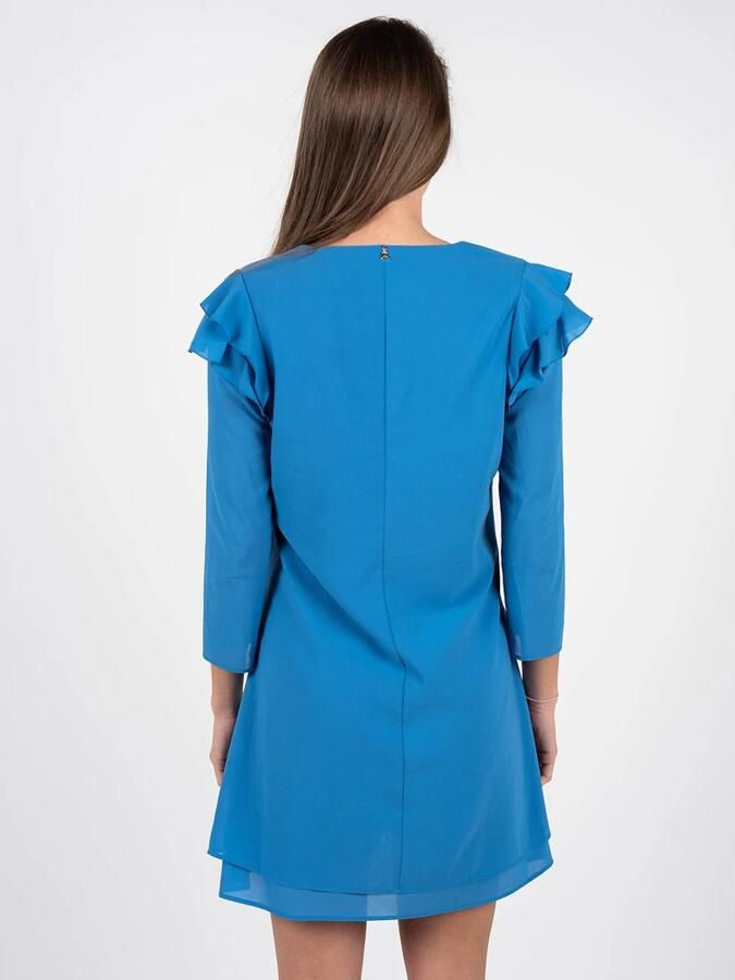 PATRIZIA PEPE Stijlvolle Korte Jurk met V-Hals en Ruches Blauw Dames - Foto 4