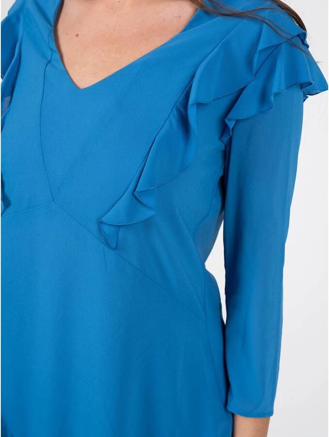 PATRIZIA PEPE Stijlvolle Korte Jurk met V-Hals en Ruches Blauw Dames