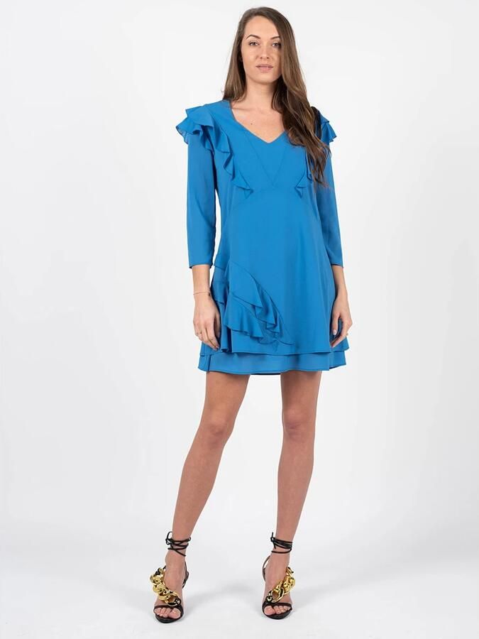 PATRIZIA PEPE Stijlvolle Korte Jurk met V-Hals en Ruches Blauw Dames - Foto 5