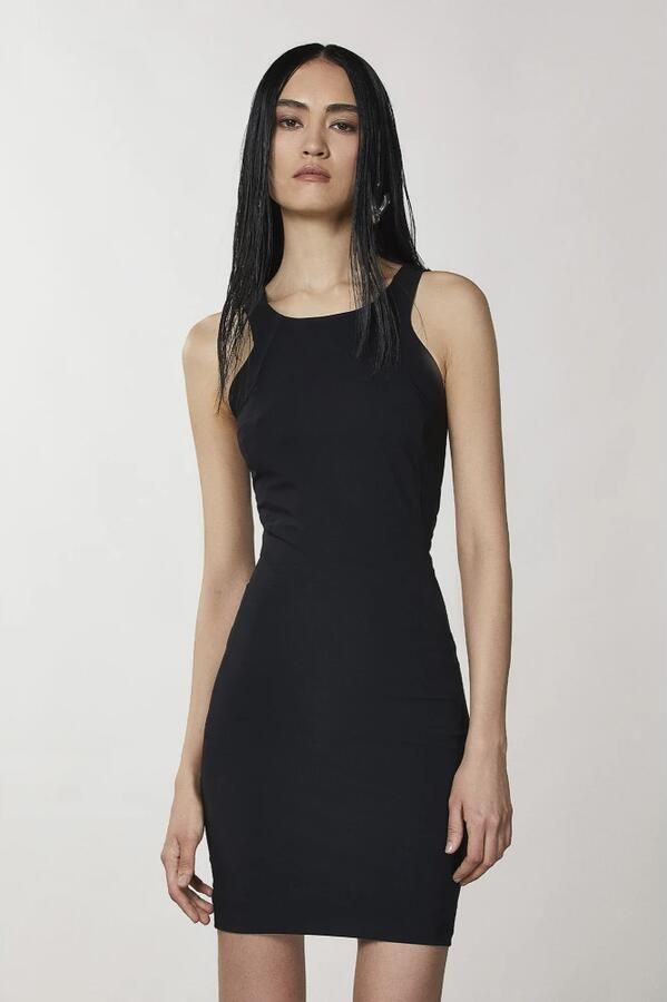 PATRIZIA PEPE Lange Zwarte Jurk met Brede Schouderbanden Black Dames - Foto 3