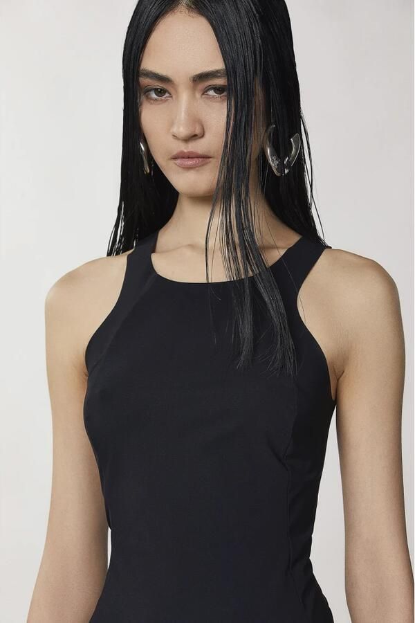 PATRIZIA PEPE Lange Zwarte Jurk met Brede Schouderbanden Black Dames - Foto 2