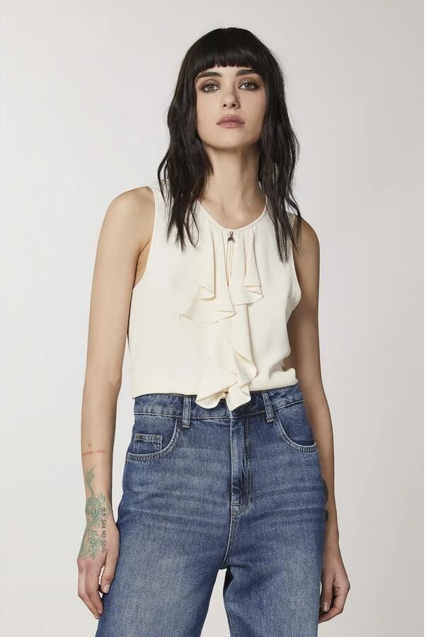 PATRIZIA PEPE Stijlvolle Gerimpelde Top Beige Dames - Foto 2