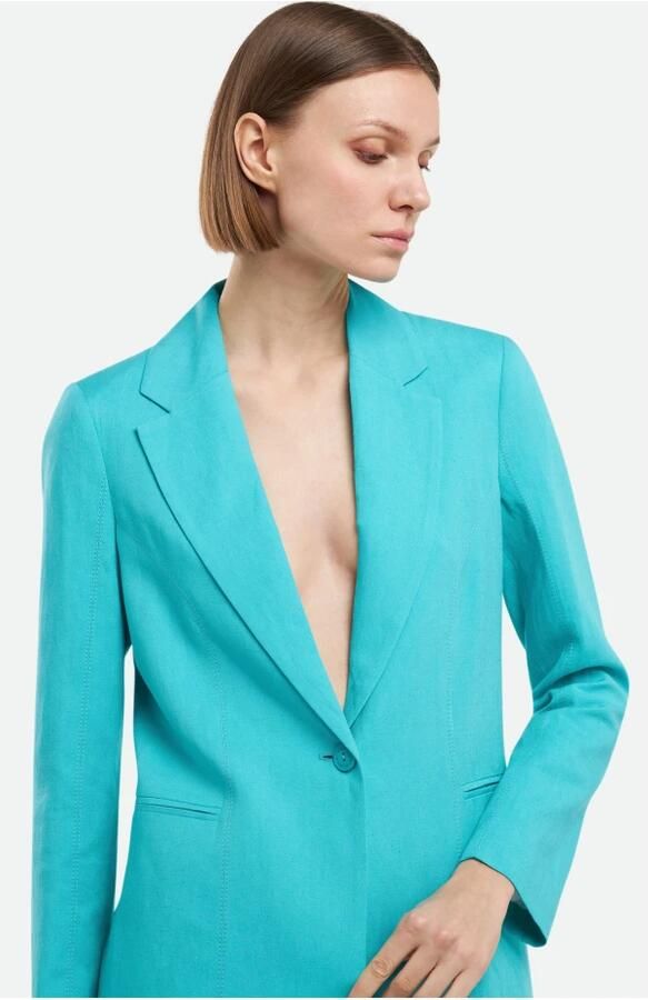PATRIZIA PEPE Turquoise Blazer Enkelrij Knoopsluiting Blue Dames
