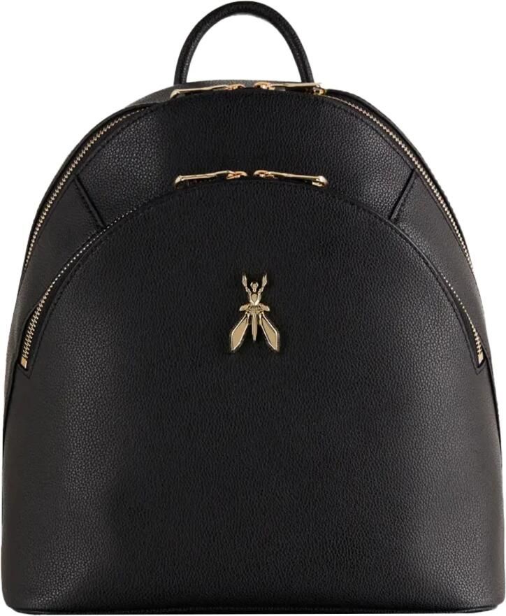 PATRIZIA PEPE Stijlvolle Front Zip Rugzak met Gouden Metalen Logo Black Dames