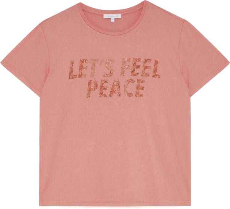 PATRIZIA PEPE Rhinestone T-shirt met Inspirerende Teksten Oranje Dames