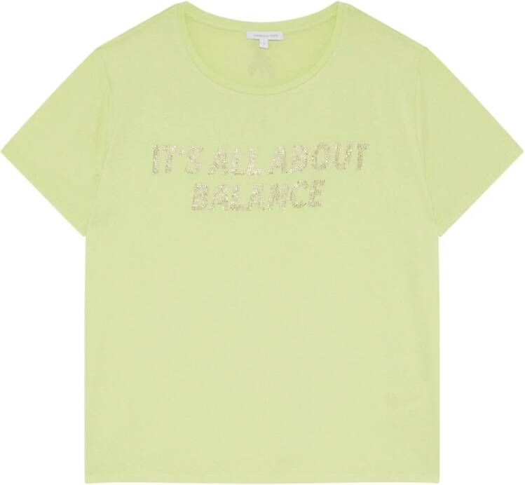PATRIZIA PEPE Rhinestone T-shirt met inspirerende zinnen en Fly-details Groen Dames