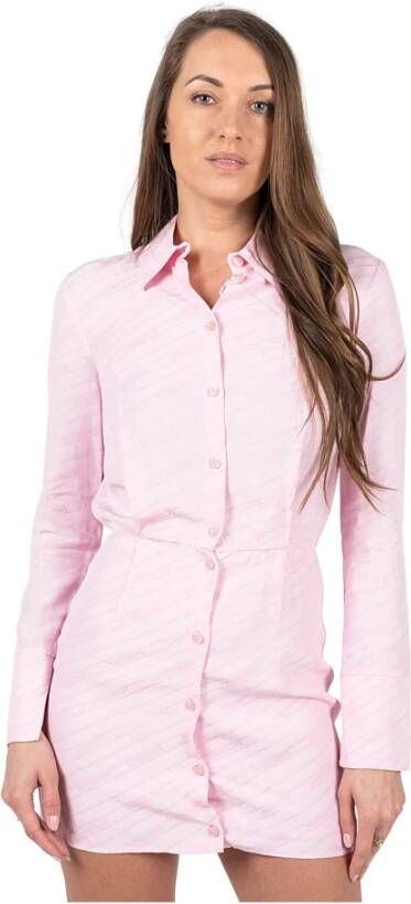 PATRIZIA PEPE Mini Jurk met Logo Patroon en Knoopsluiting Roze Dames