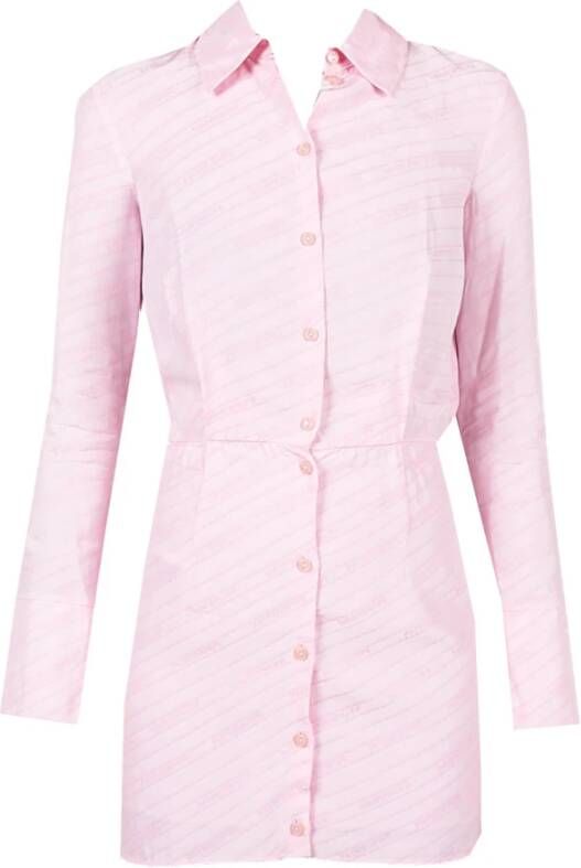 PATRIZIA PEPE Mini Jurk met Logo Patroon en Knoopsluiting Roze Dames