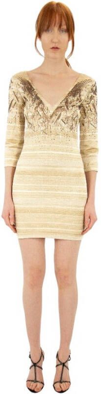 PATRIZIA PEPE Geborduurde Gouden Jurk Beige Dames
