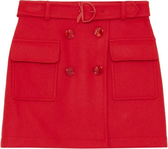 PATRIZIA PEPE Rode Slim Fit Mini Rok met Fly Gesp en Rits Detail Red Dames