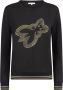 PATRIZIA PEPE Zwarte Katoenen Sweatshirt met Ronde Hals en Gouden Rhinestone FLY Logo Black Dames - Thumbnail 1
